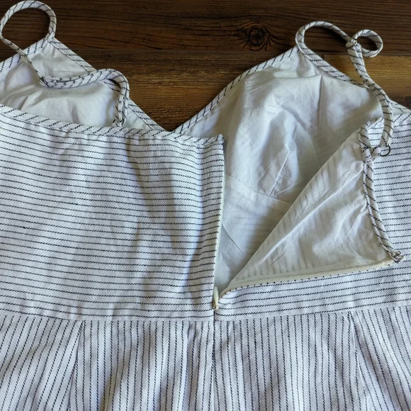 Banana Republic Linen Sleeveless Sheath White/Blue Stripe Midi Trumpet Dress 14 - Picture 5 of 10